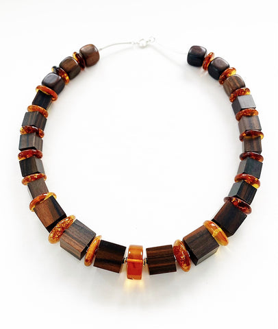 TIGER EBONY AND AMBER NECKLACE
